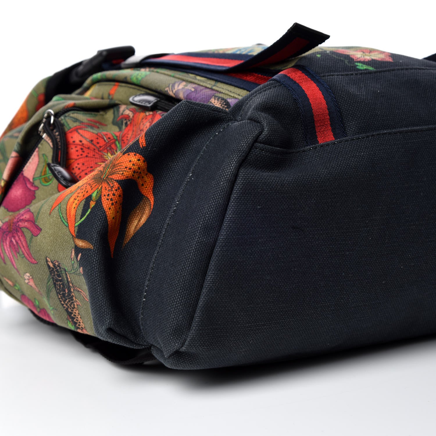 Gucci Canvas Floral Snake Double Buckle Backpack Green 5 of 9