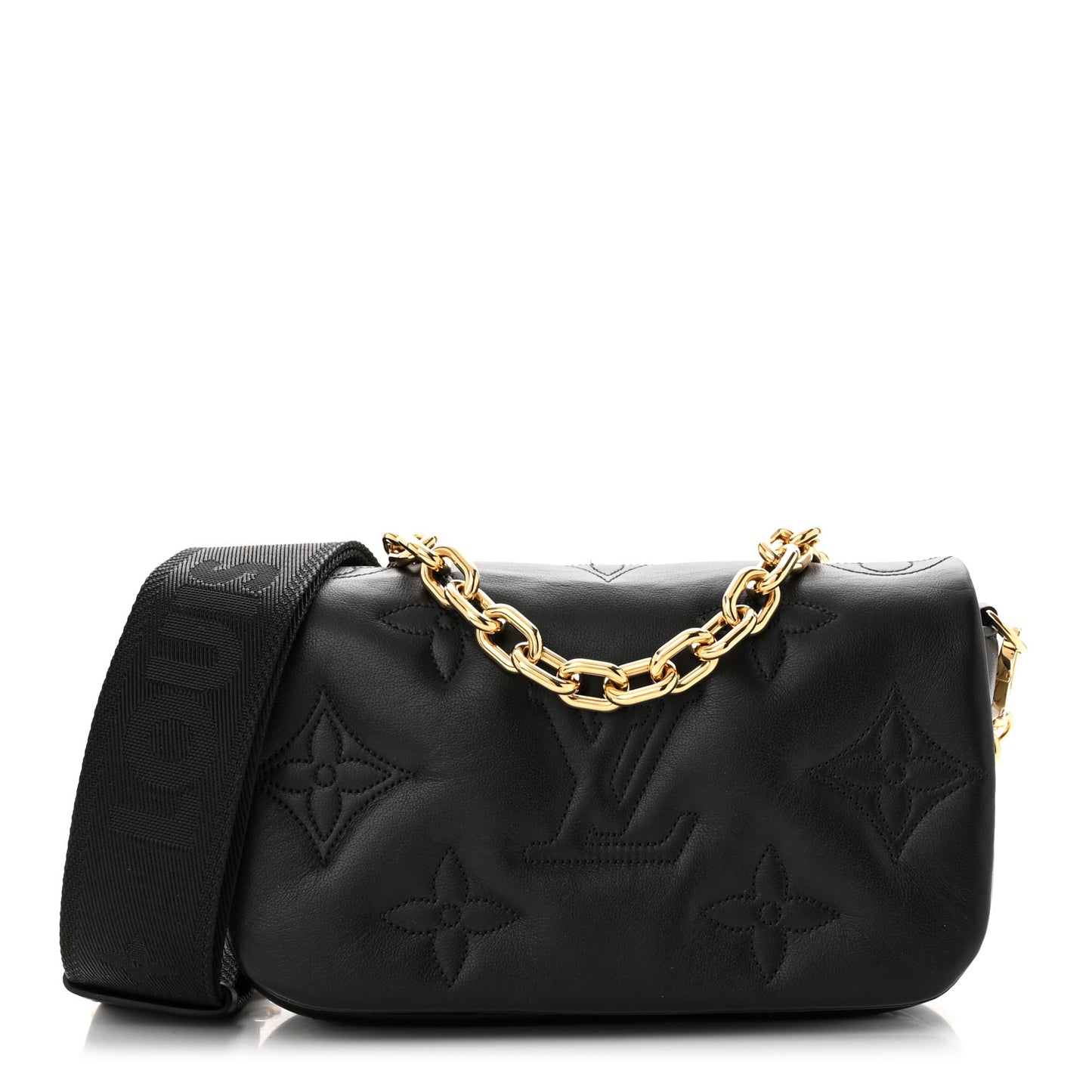 Calfskin Bubblegram Wallet On Strap Black