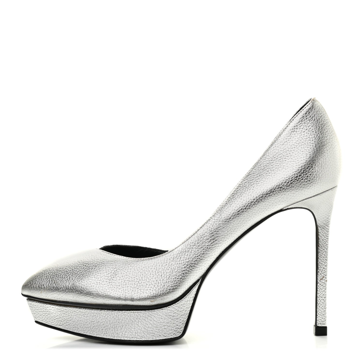 Saint Laurent Metallic Grained Calfskin Janis 105 D'Orsay Pumps 36.5 Argento 1 of 18