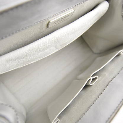 Prada Leather Jacquard Logo Framed Handbag Grey 7 of 10