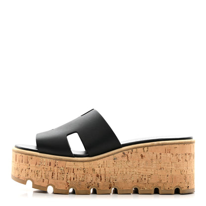 Hermes Calfskin Cork Eze 30 Sandals 36 Black 1 of 11