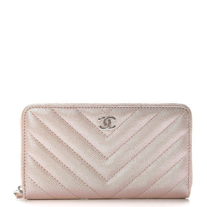 Chanel Metallic Caviar Chevron Quilted Small Zip Around Wallet Light Gold 1 of 8