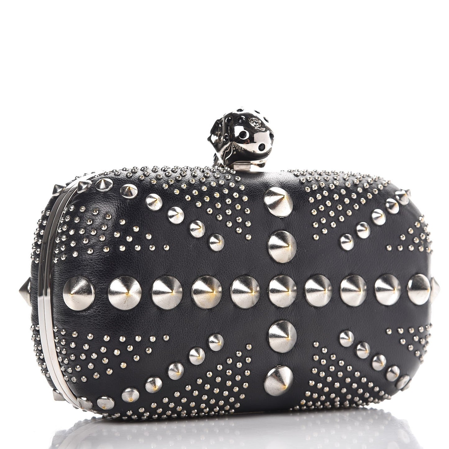 Nappa Studded Britannia Skull Box Clutch Black