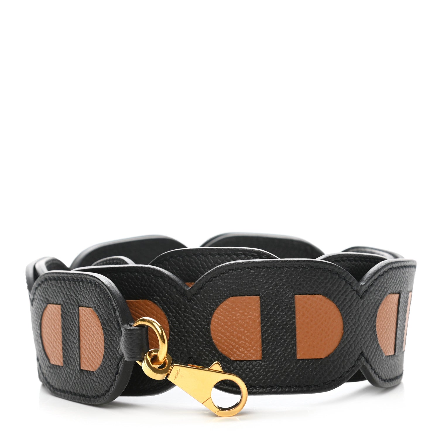 Hermes Epsom Maillons Shoulder Strap Black Gold 1 of 5