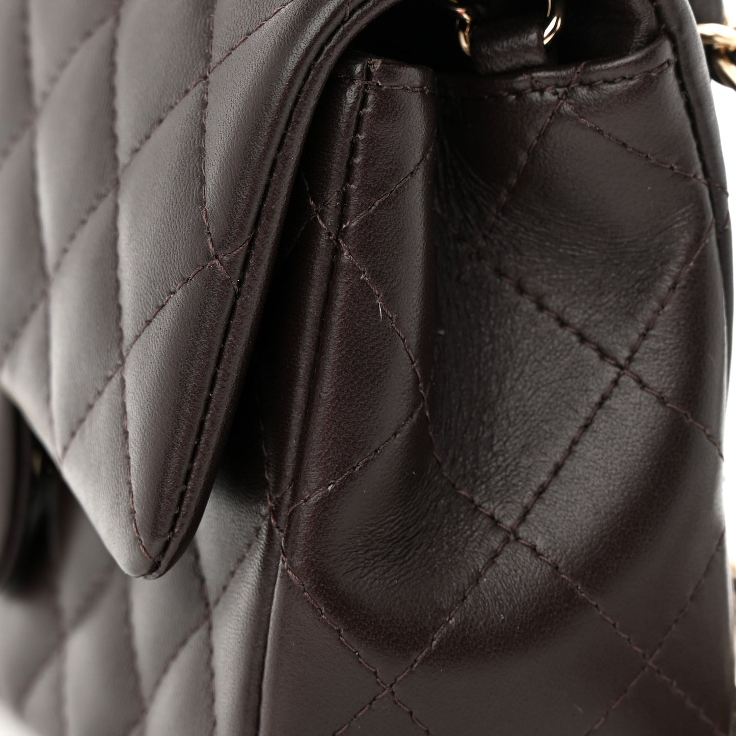 Lambskin Quilted Mini Rectangular Flap Dark Brown
