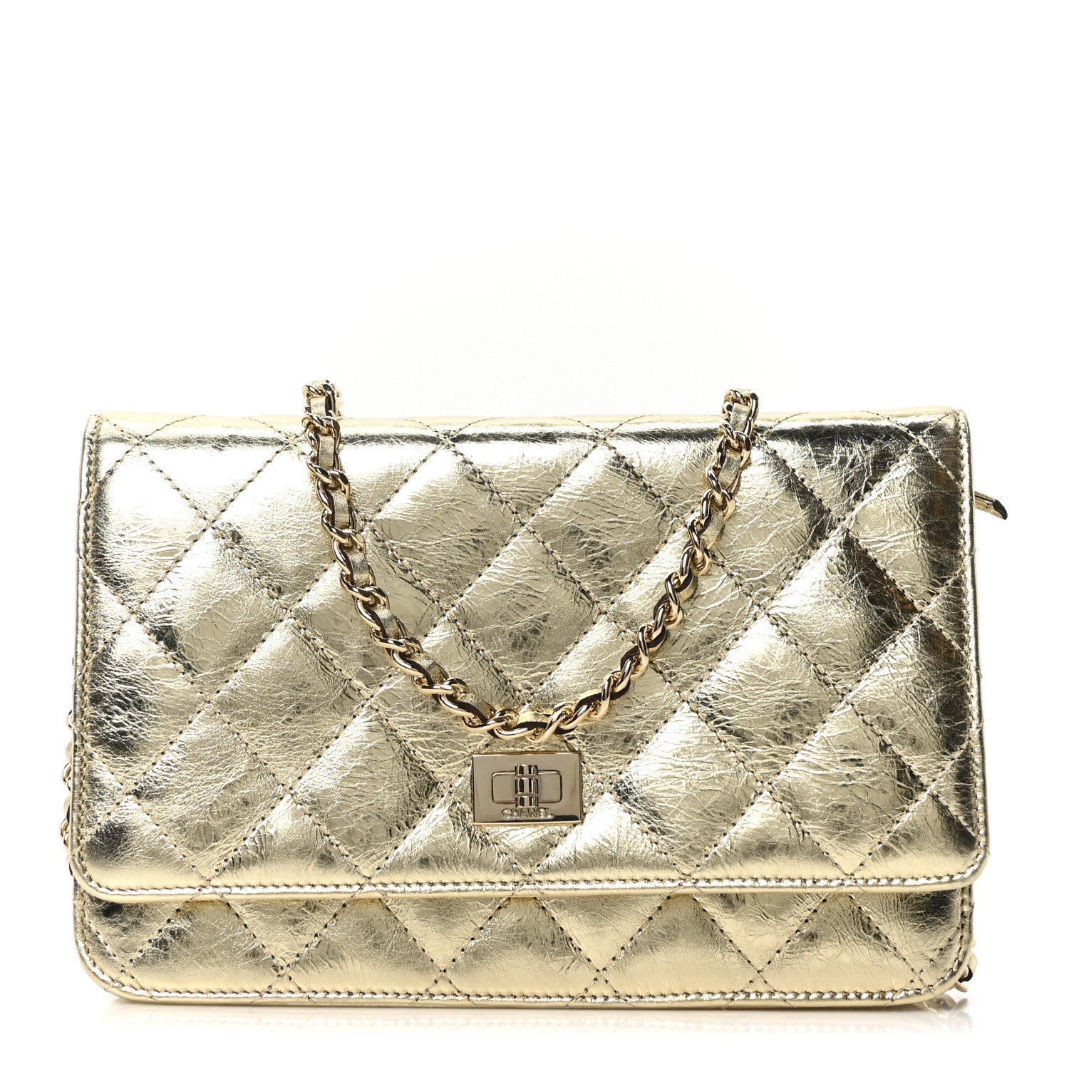 Chanel Metallic Aged Calfskin Quilted Reissue Wallet On Chain WOC Gold 1 of 11
