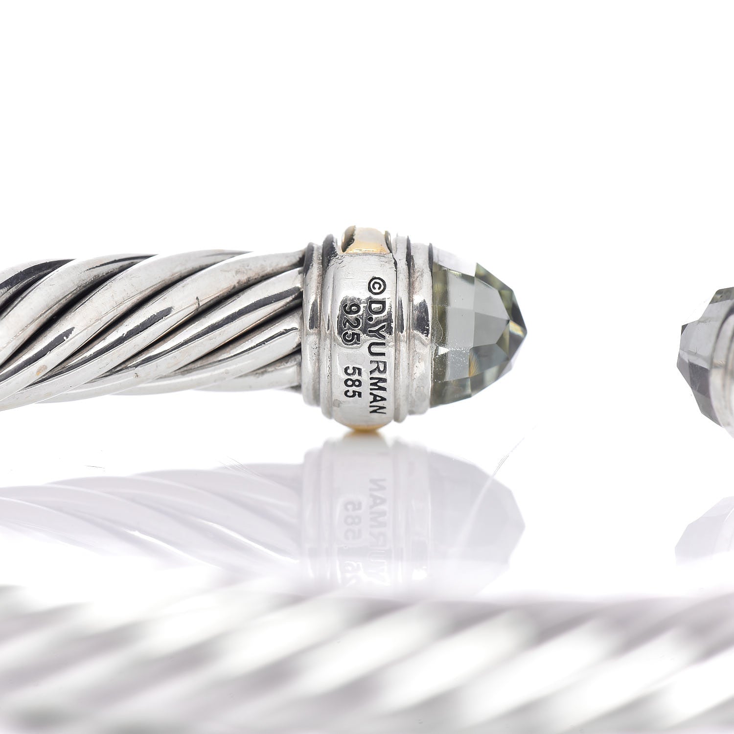 David Yurman Sterling Silver 14K Yellow Gold Prasiolite 7mm Cable Classics Bracelet 4 of 5