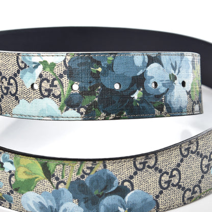 Gucci GG Supreme Monogram Blooms Interlocking G Belt 95 38 Beige Blue Navy 6 of 8