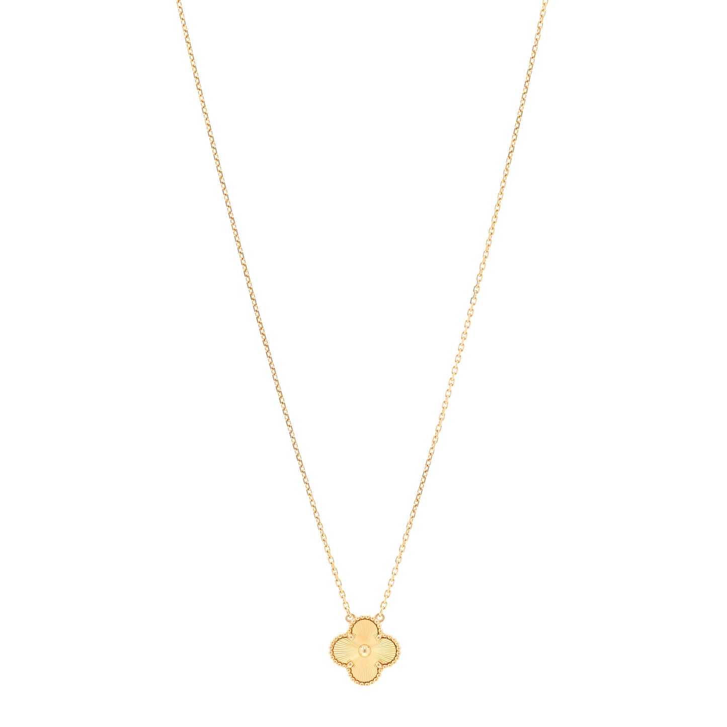 18K Yellow Gold Guilloche Vintage Alhambra Pendant Necklace