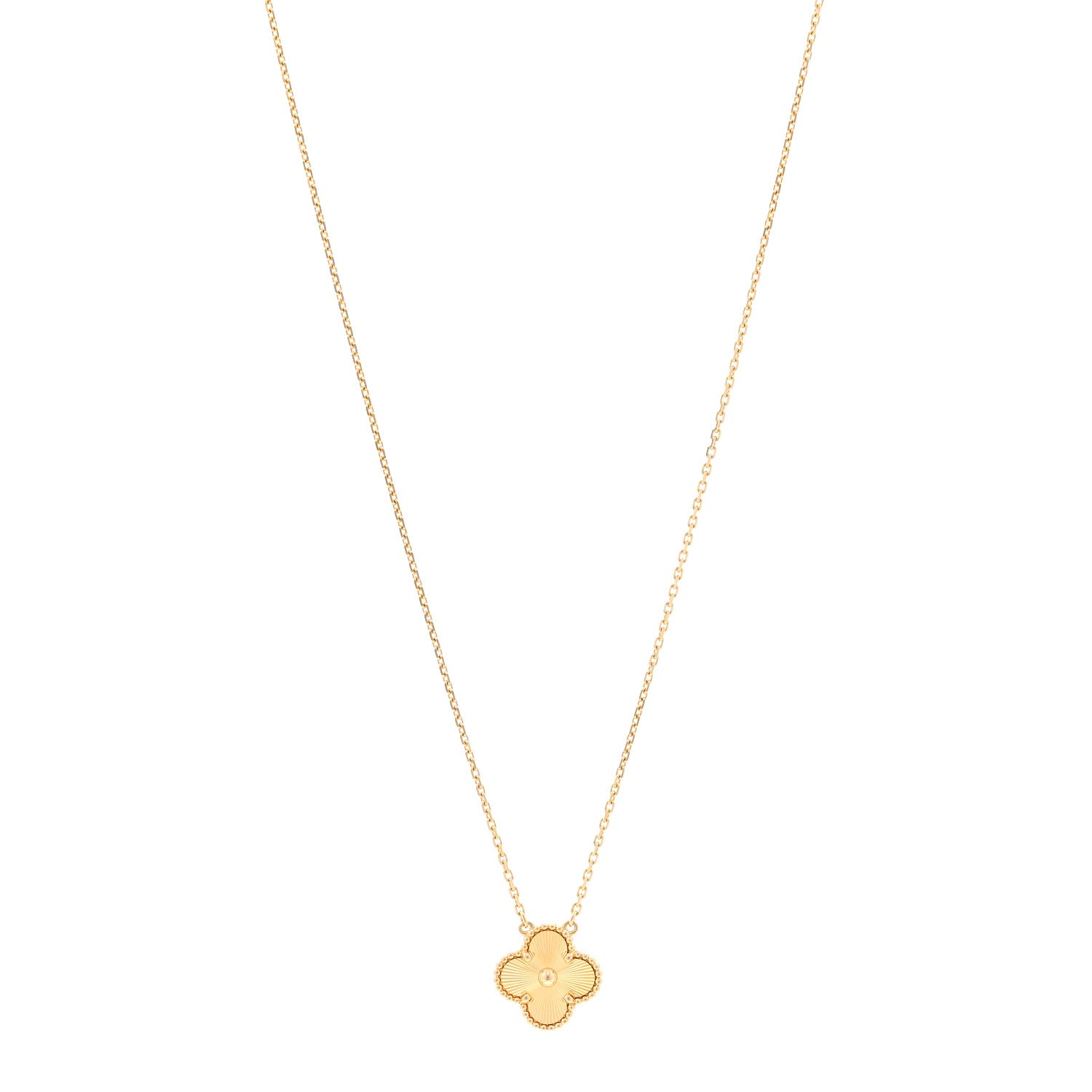 Van Cleef & Arpels 18K Yellow Gold Guilloche Vintage Alhambra Pendant Necklace 1 of 6