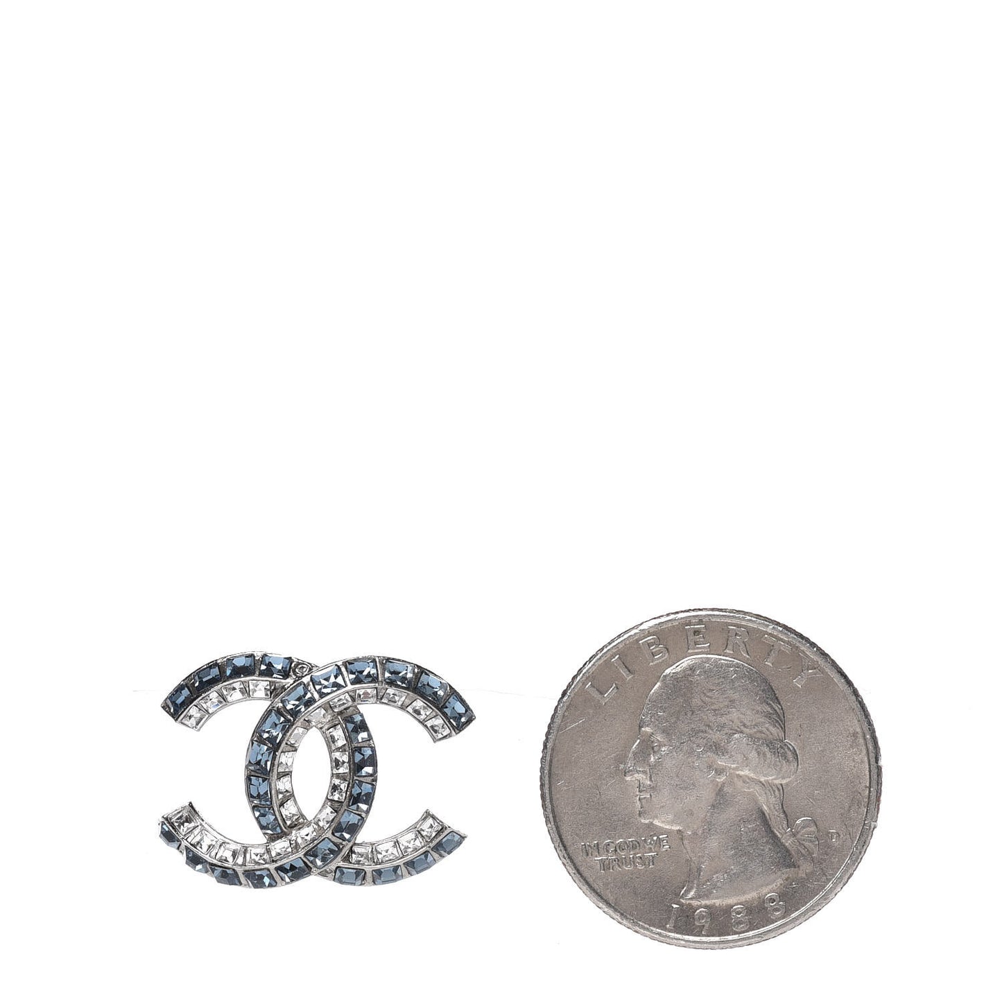 Metal Baguette Crystal CC Earrings Silver Blue