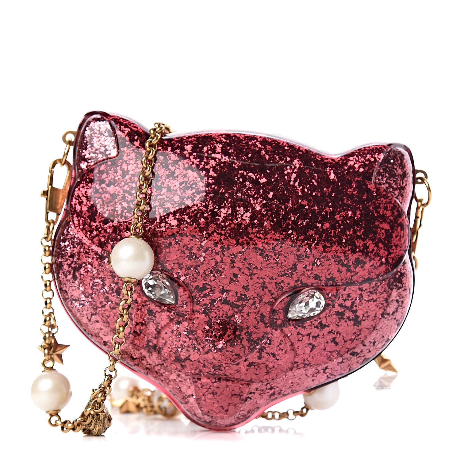 Gucci Glitter Plexiglass Kitty Clutch Red 1 of 7