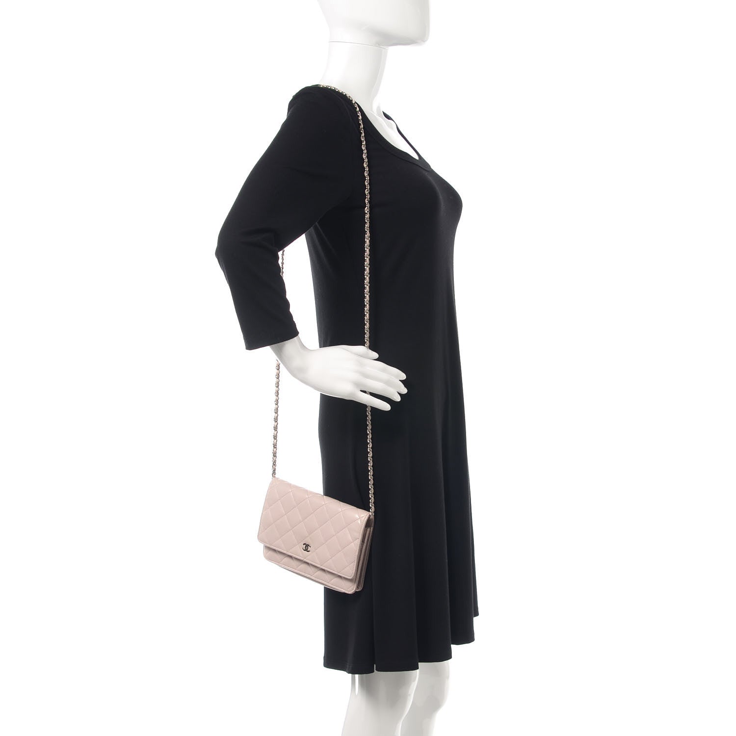 Chanel Lambskin Quilted Wallet On Chain WOC Rose Pale 2 of 17