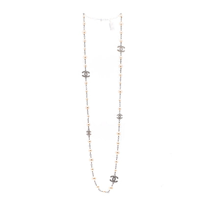 Chanel Crystal Pearl CC Long Necklace Silver 3 of 6