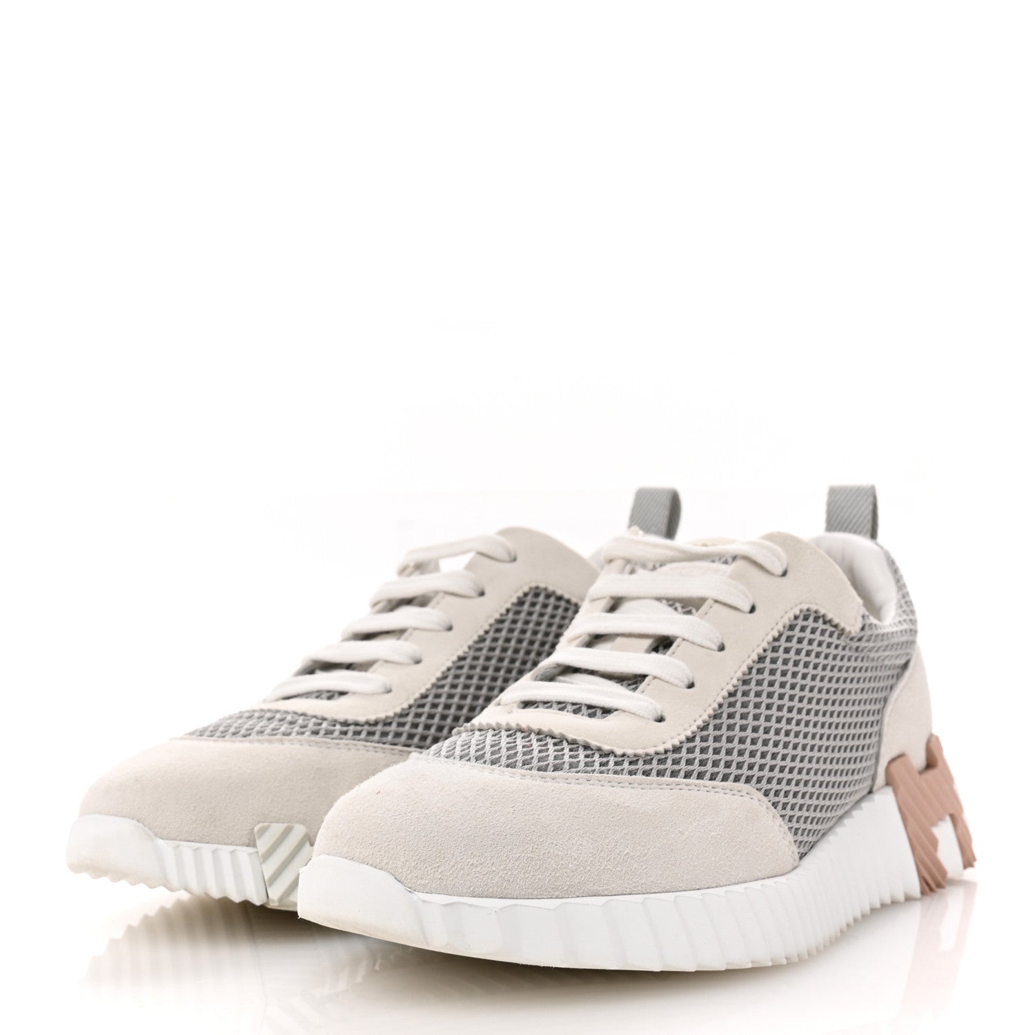 Hermes Air Mesh Suede Goatskin Bouncing Sneakers 38 Gris Lulea White 4 of 10