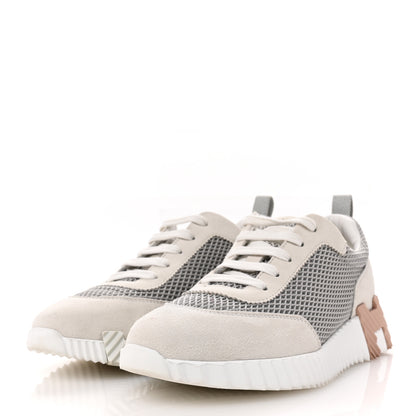 Hermes Air Mesh Suede Goatskin Bouncing Sneakers 38 Gris Lulea White 4 of 10