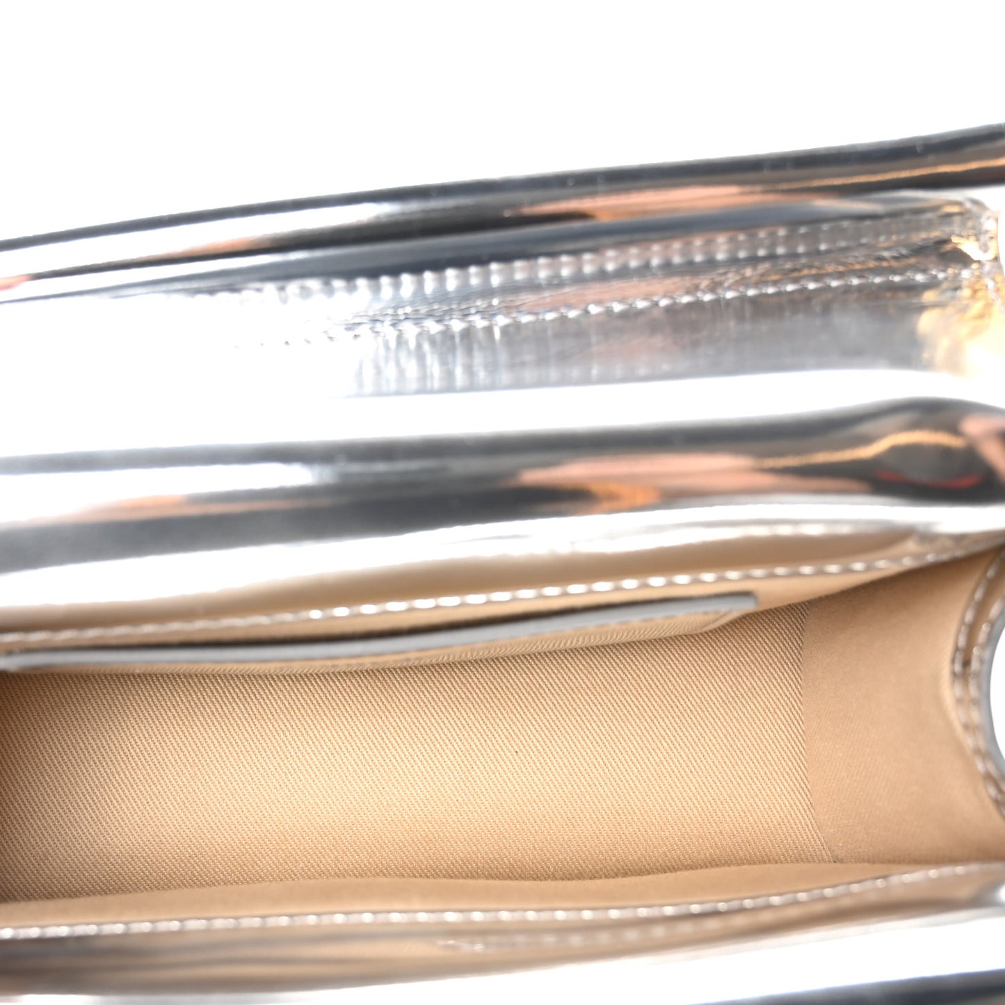 Metallic Patent Calfskin La Pochette Rond Carre Bag Silver