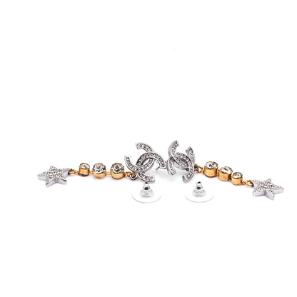 Chanel Crystal Star Drop CC Earrings Silver Gold 4 of 6