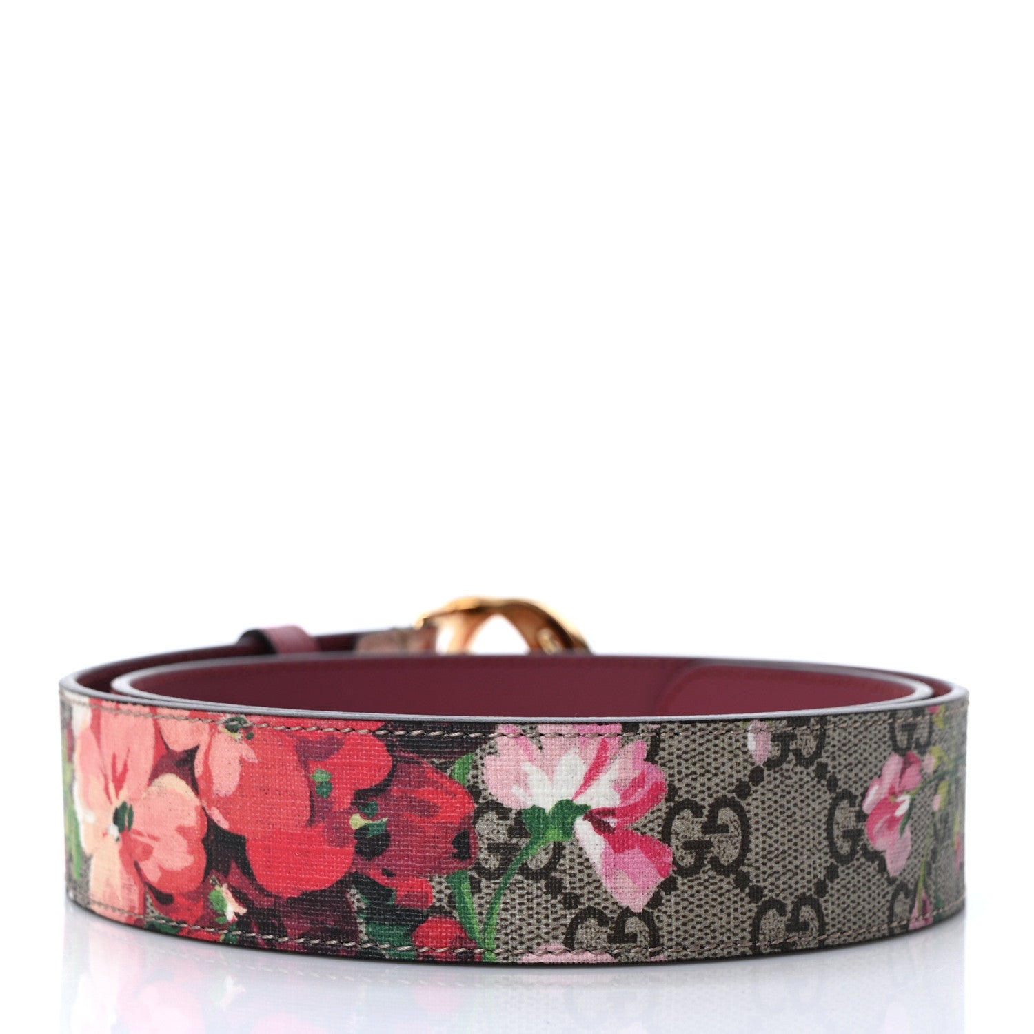Gucci GG Supreme Monogram Blooms Moon Calfskin Interlocking G 37mm Belt 80 32 Beige Ebony Multicolor Dry Rose 2 of 4