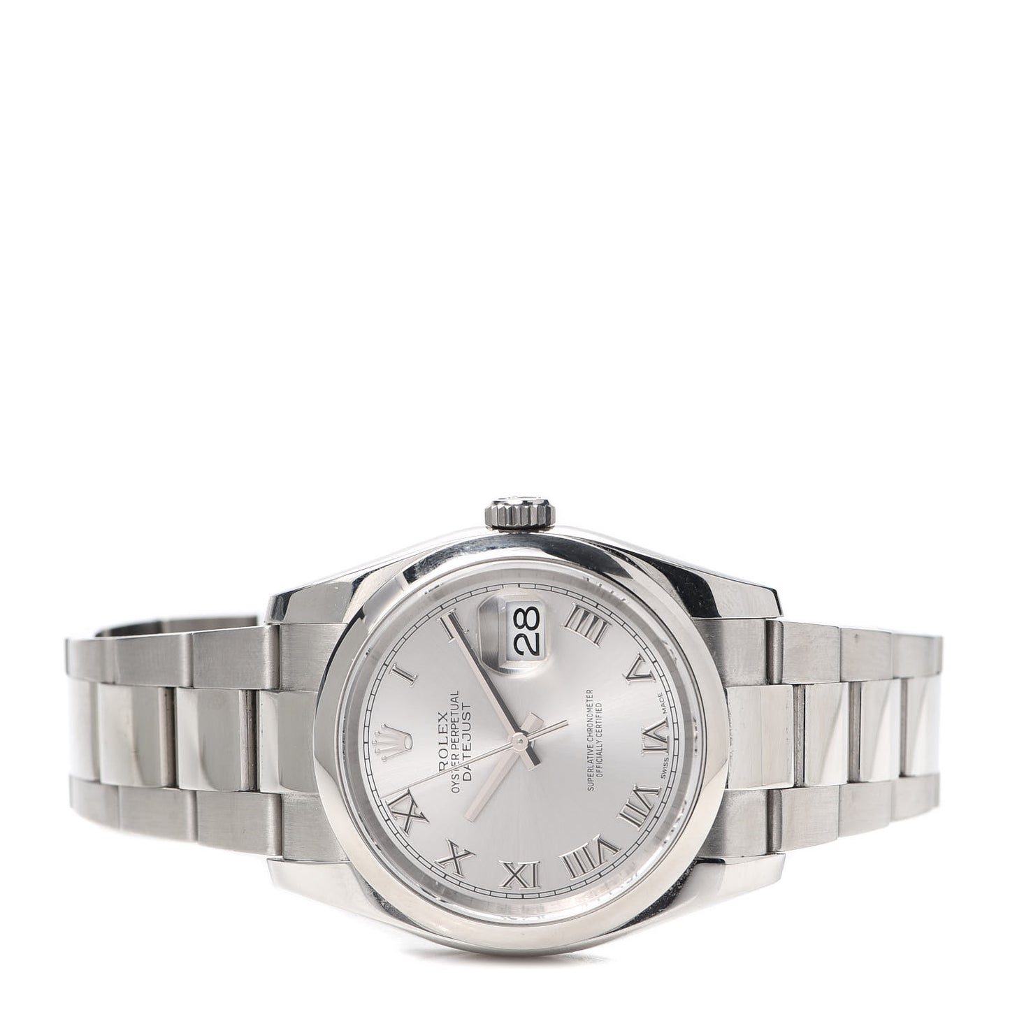 Stainless Steel 36mm Oyster Perpetual Datejust Watch Silver Roman 116000