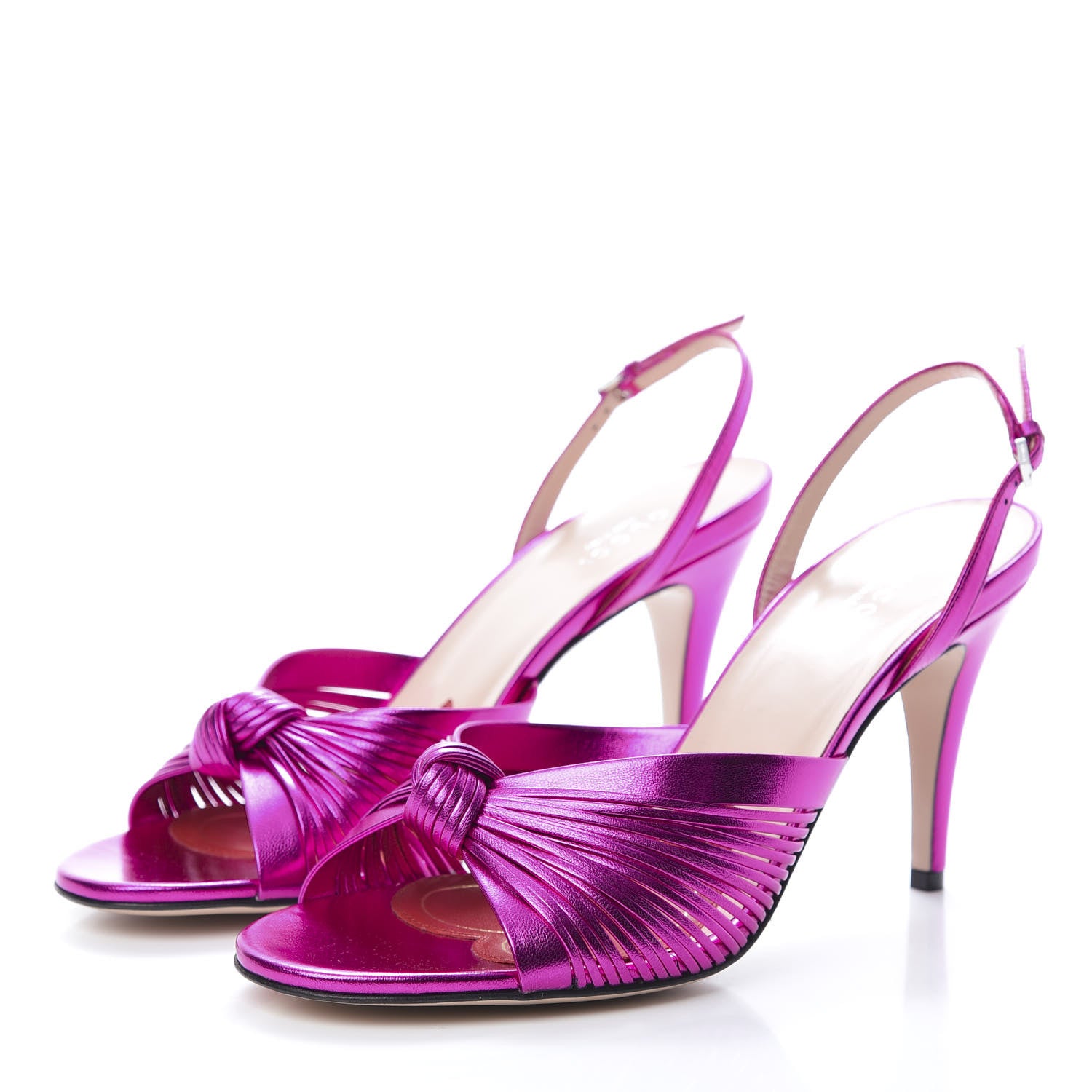 Gucci Metallic Nappa Crawford Knot Slingback Sandals 39.5 Fuxia 3 of 8