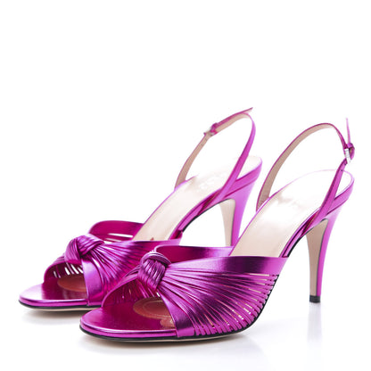 Gucci Metallic Nappa Crawford Knot Slingback Sandals 39.5 Fuxia 3 of 8