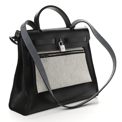 Hermes Toile H Berline Vache Hunter Herbag Zip PM 31 Black Ecru 4 of 10