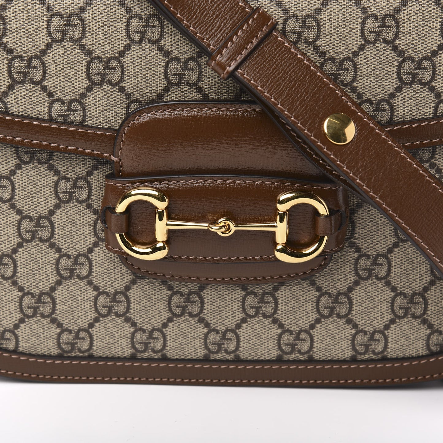GG Supreme Monogram Horsebit 1955 Shoulder Bag Beige Brown Sugar