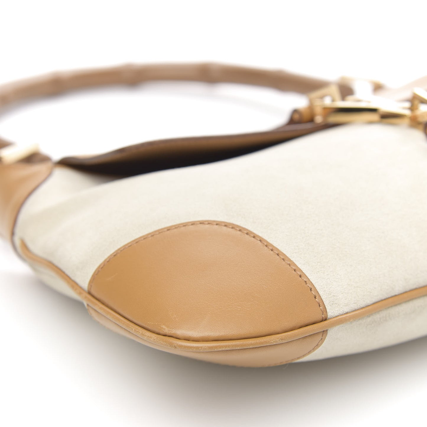 Suede Calfskin Bamboo Handle Jackie O Hobo Beige