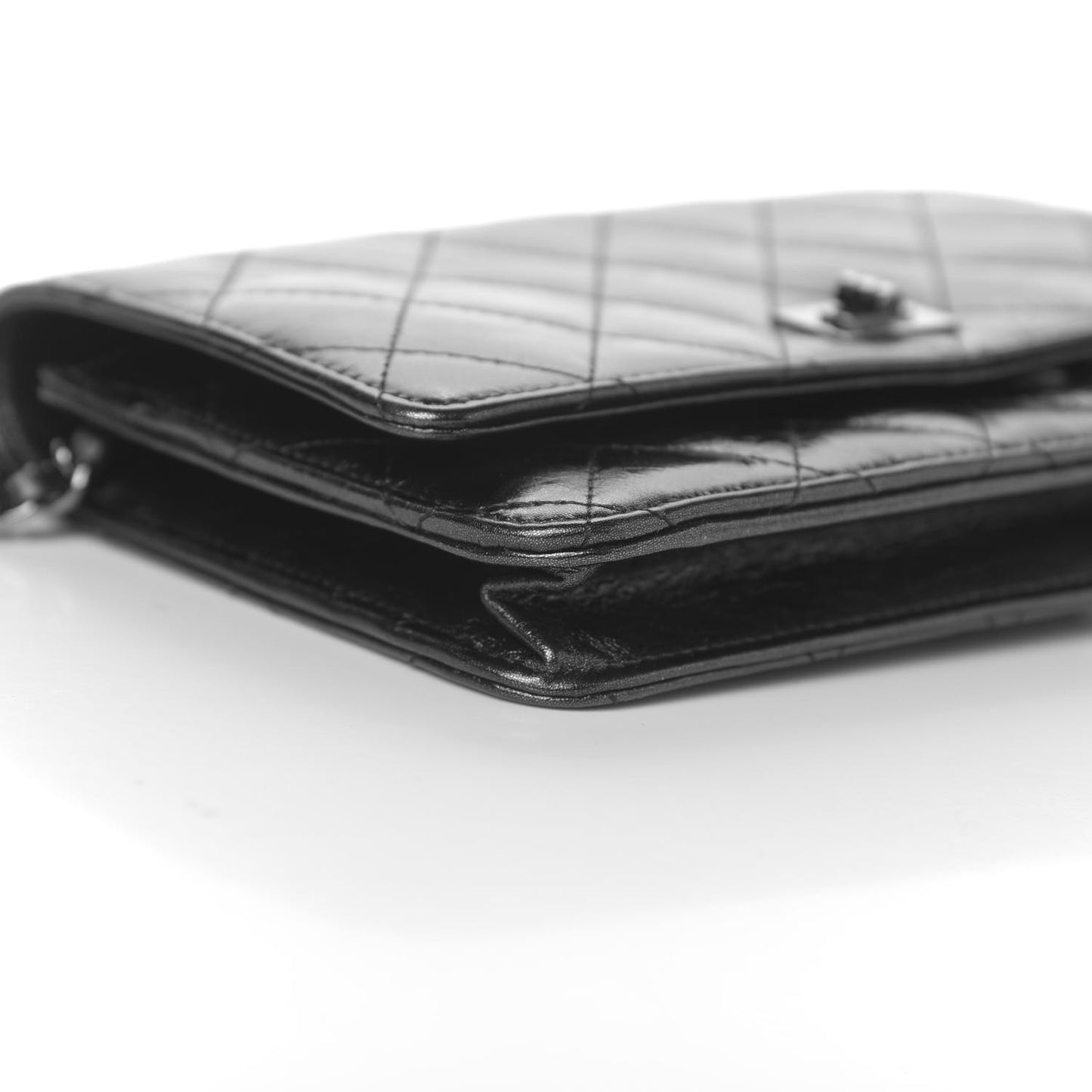 Metallic Glazed Aged Calfskin Reissue Wallet On Chain WOC Black
