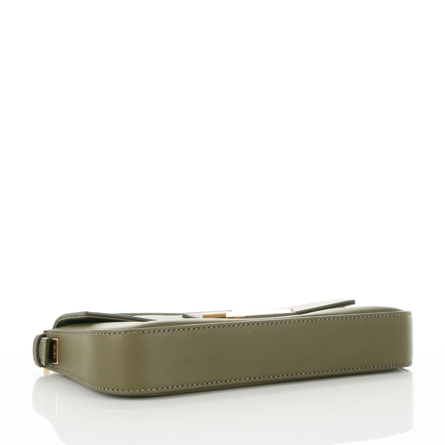 Fendi Vitello Enamel Interchangeable Strap Baguette Verde Oliva 4 of 9