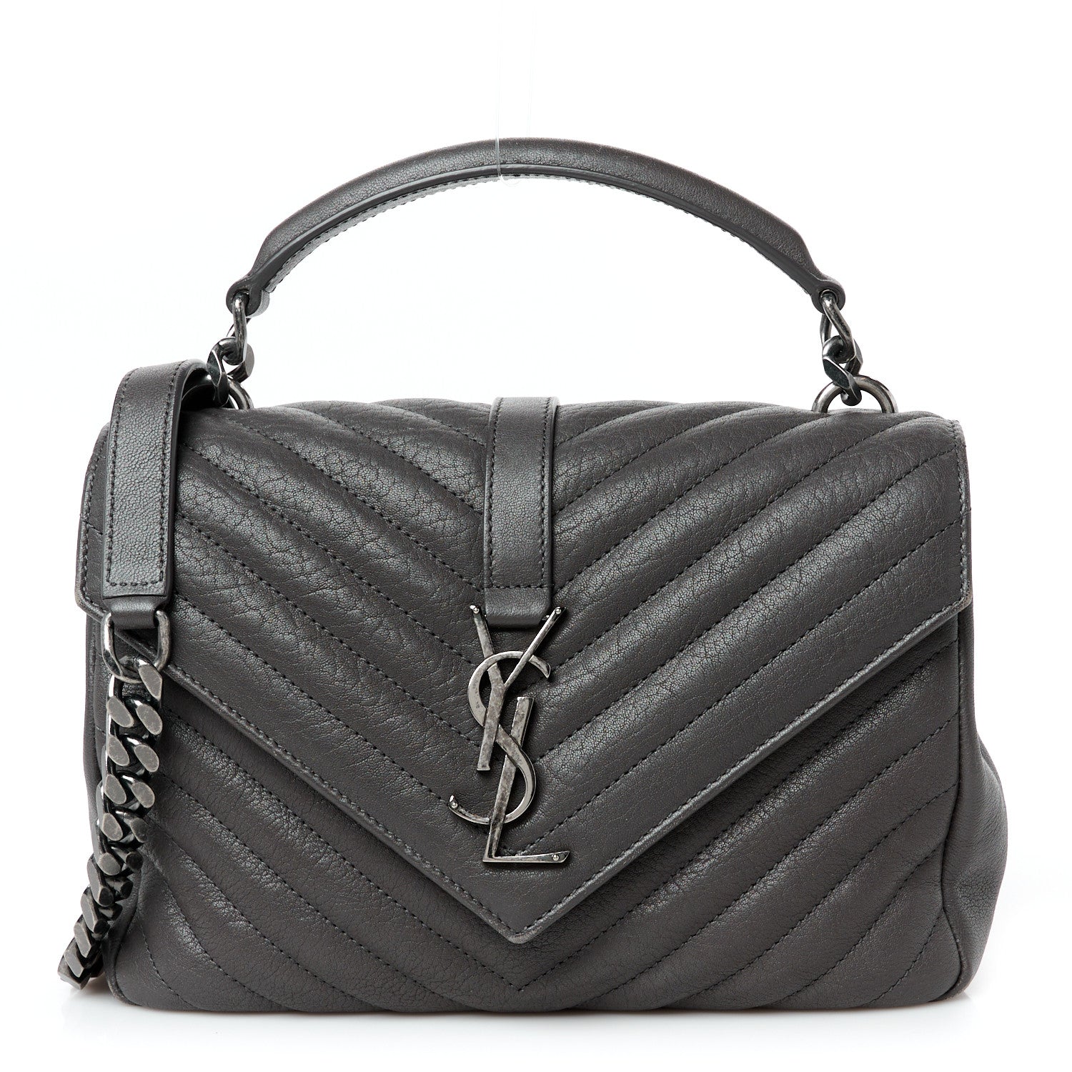 Saint Laurent Sheepskin Matelasse Chevron Monogram Medium College Bag Asphalt 1 of 11
