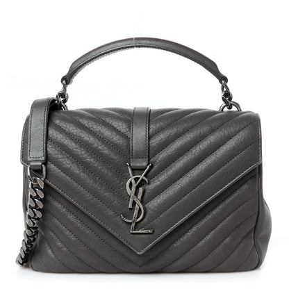 Saint Laurent Sheepskin Matelasse Chevron Monogram Medium College Bag Asphalt 1 of 11