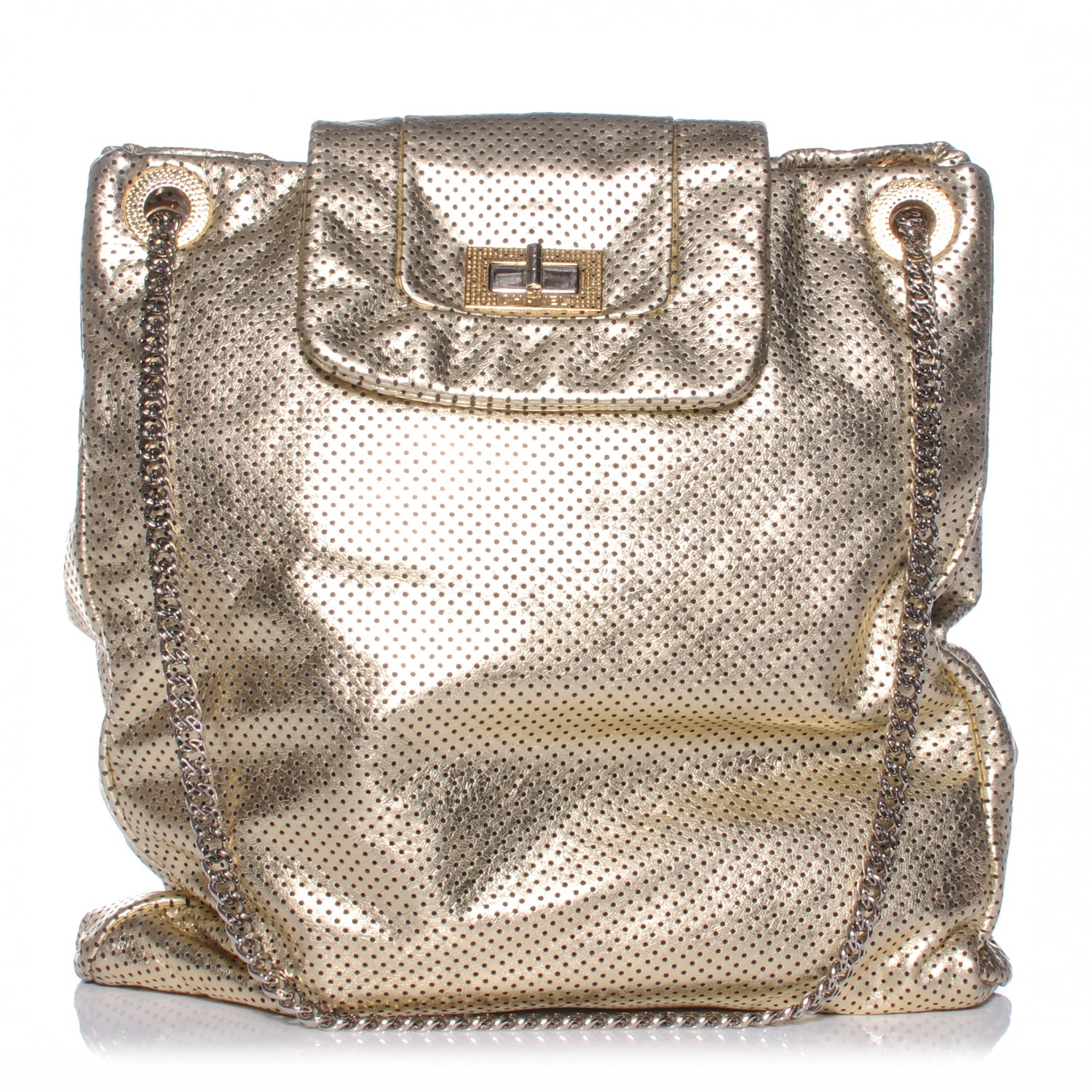 Chanel Metallic Crackled Calfskin Perforated Drill Shoulder Bag Gold 1 of 7