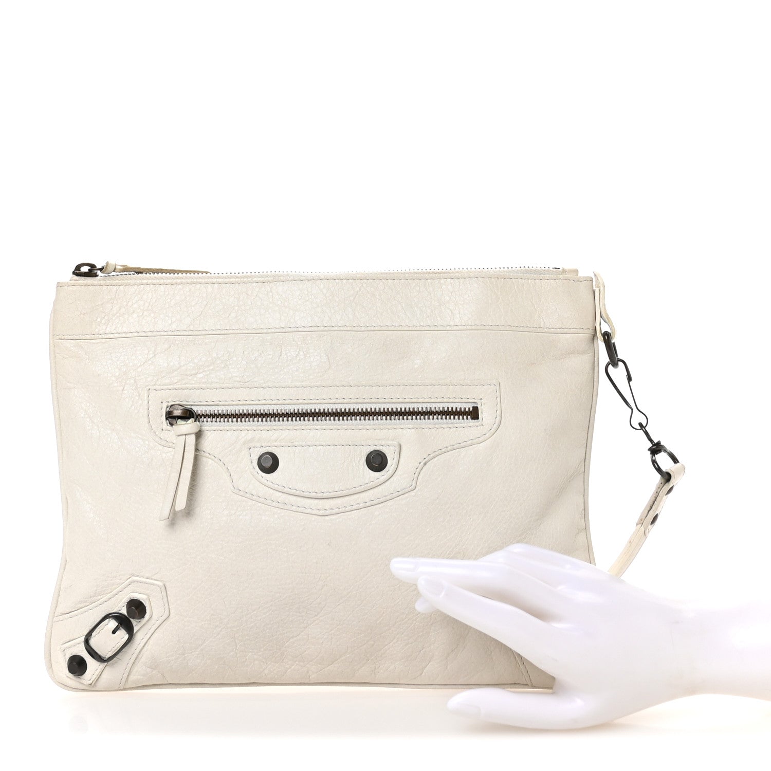Balenciaga Agneau Classic Hardware Flat Handle Clutch White 3 of 12