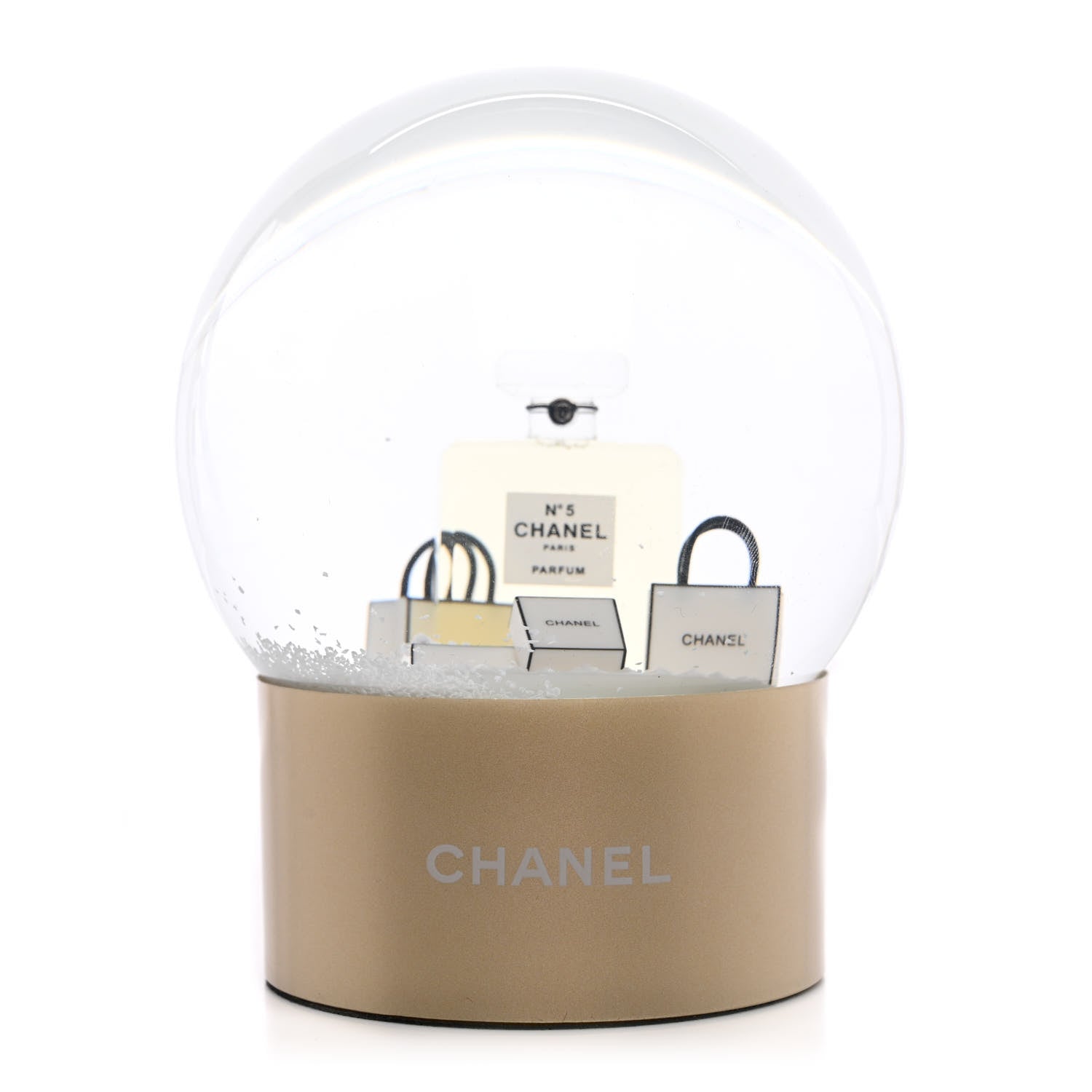 Chanel Glass N°5 Perfume Bottle Snow Globe Gold 1 of 8