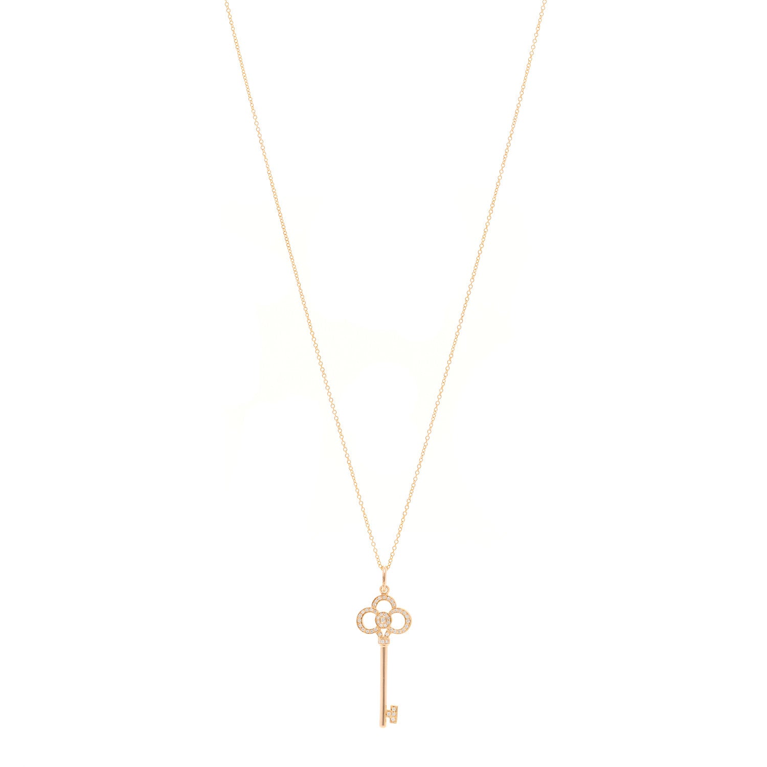 Tiffany 18K Rose Gold Diamond Crown Key Pendant Necklace 1 of 6
