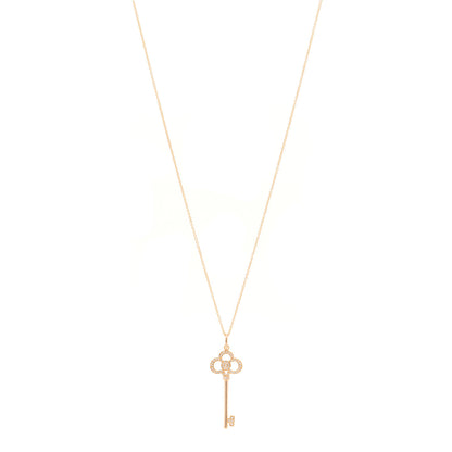 Tiffany 18K Rose Gold Diamond Crown Key Pendant Necklace 1 of 6