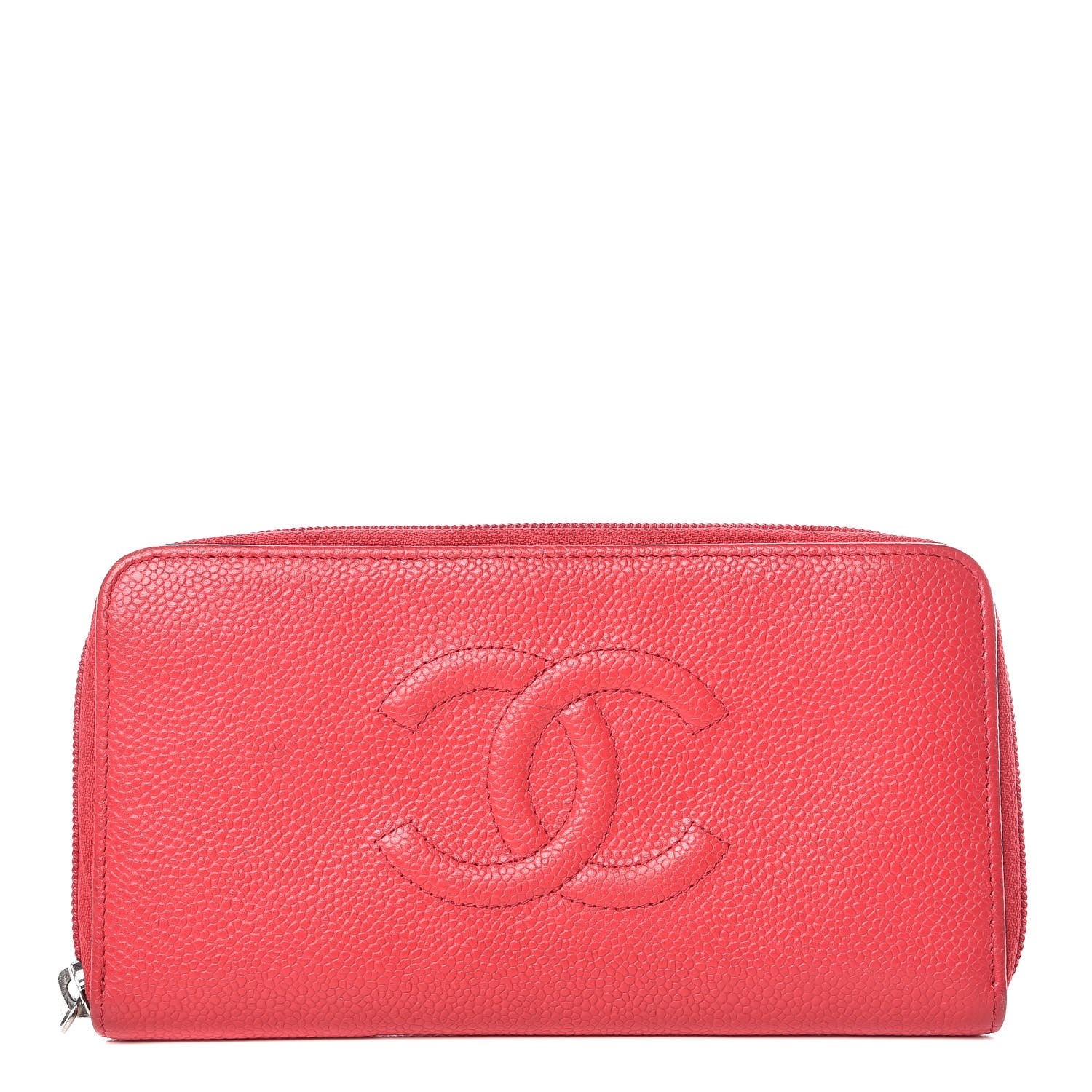 Chanel Caviar Large Timeless CC Gusset Zip Around Wallet Light Red 1 of 12