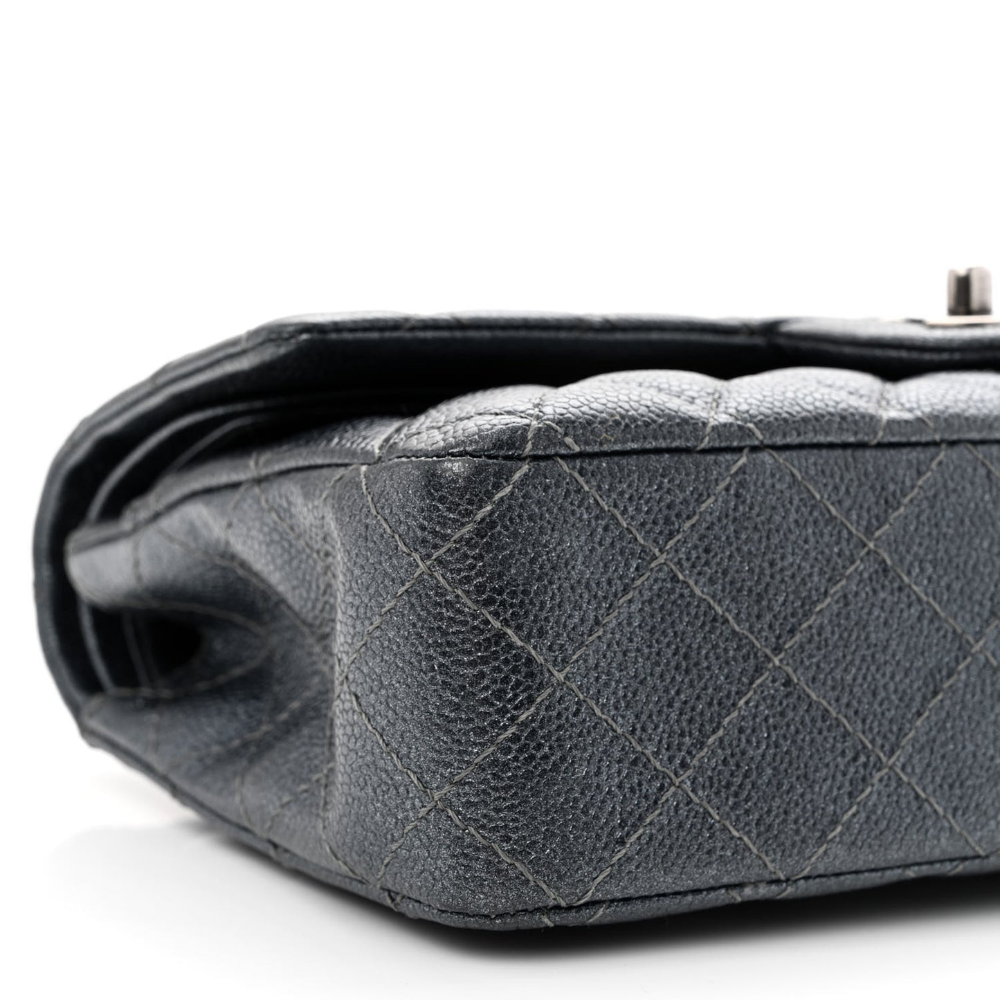 Pearly Caviar Quilted Medium Double Flap Grey