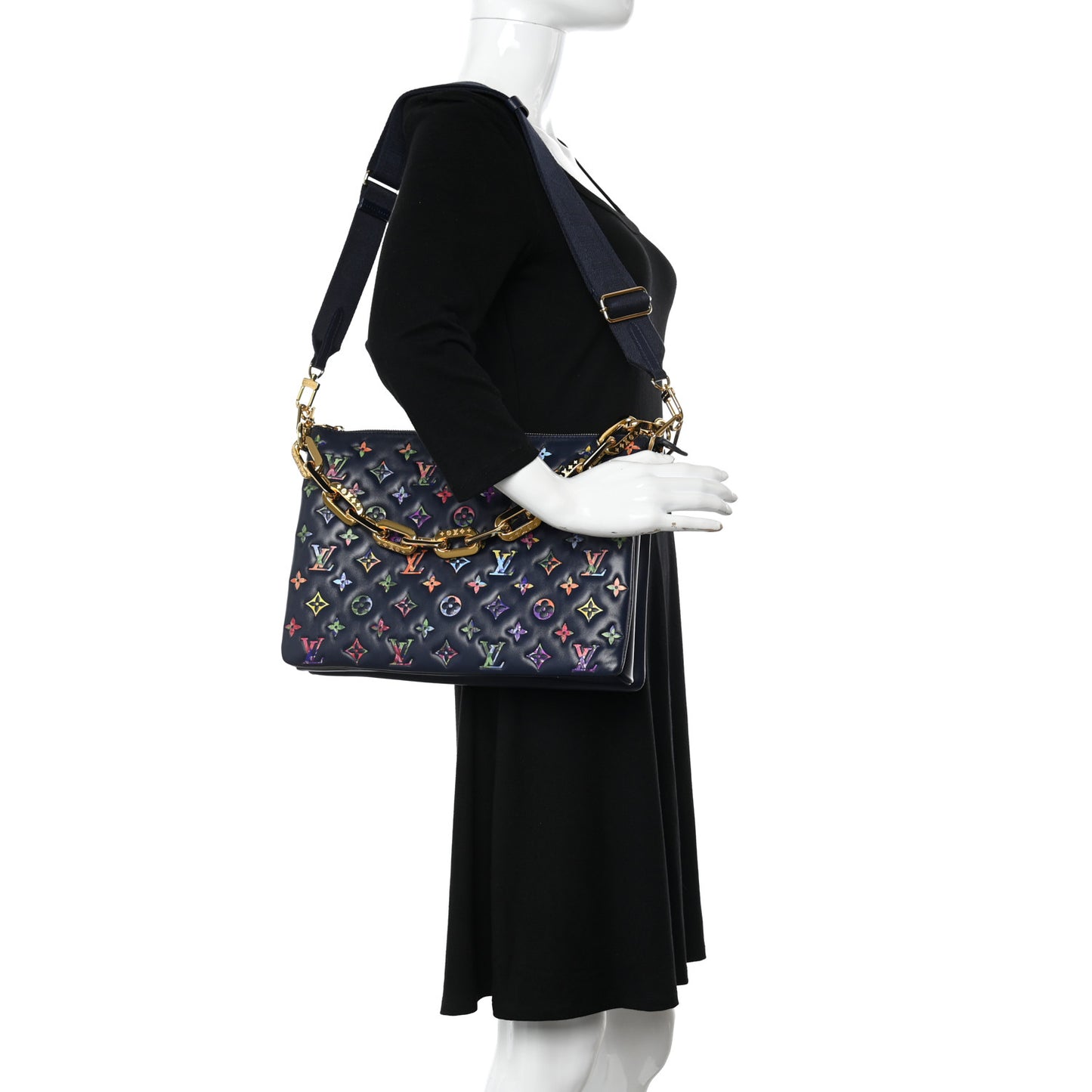 Lambskin Embossed Monogram LV Garden Coussin MM Navy Blue