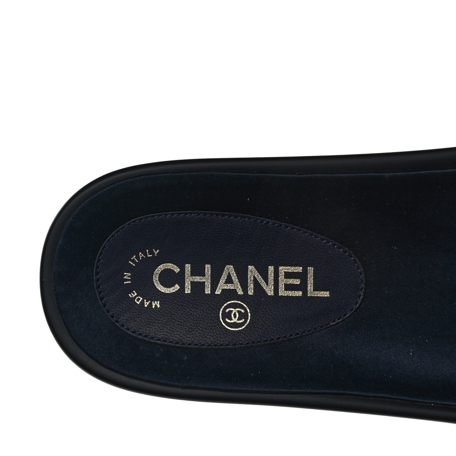 Chanel Satin Canvas Chain Slides Sandals Flats 41 Marine 7 of 8