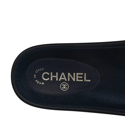 Chanel Satin Canvas Chain Slides Sandals Flats 41 Marine 7 of 8