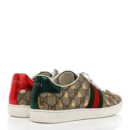Gucci GG Supreme Monogram Bees Ayers Web Womens Ace Sneakers 38.5 Beige Oro Green Red 4 of 9