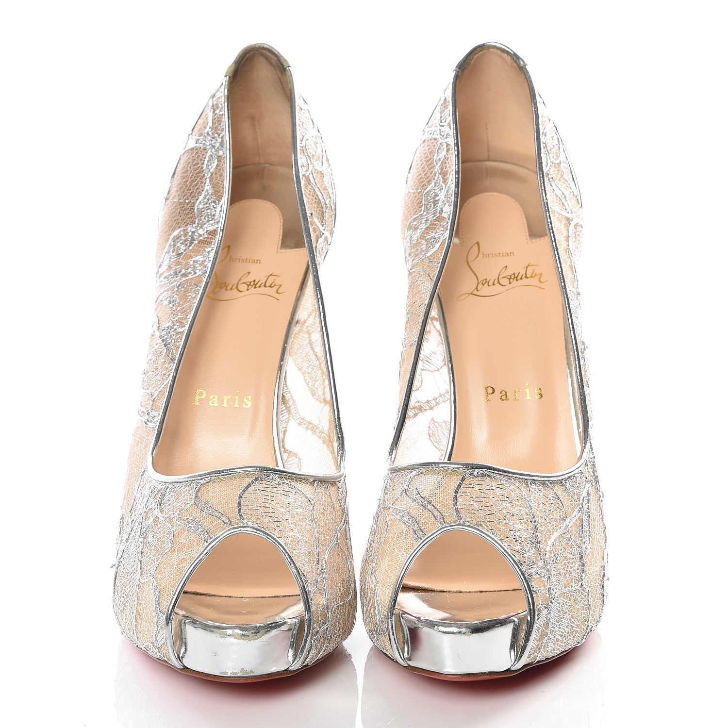 Christian Louboutin Rete Dentelle Lurex Very Lace 120 Pumps 39 Silver 3 of 11