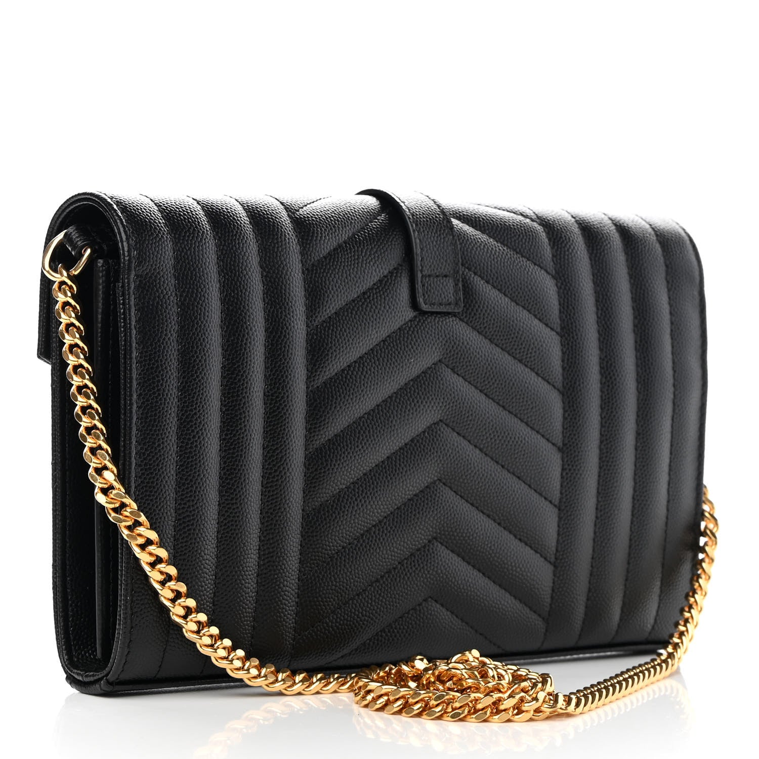 Saint Laurent Grain De Poudre Mixed Matelasse Triquilt Monogram Chain Wallet Black 3 of 11