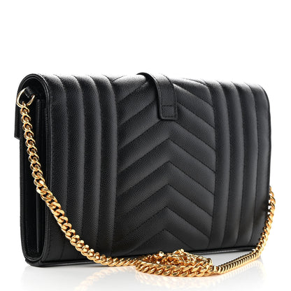 Saint Laurent Grain De Poudre Mixed Matelasse Triquilt Monogram Chain Wallet Black 3 of 11