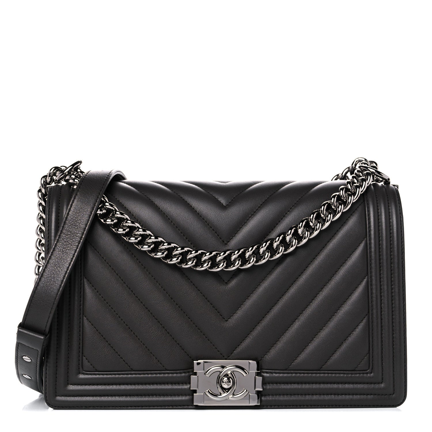 Chanel Calfskin Chevron Quilted Medium Boy Flap Black 2 of 29