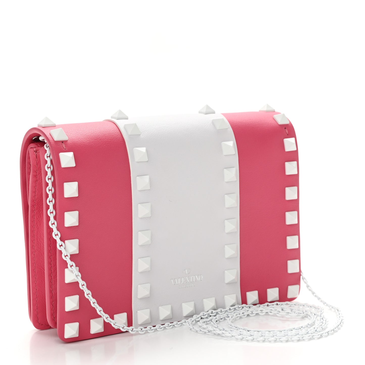 Vitello Colorblock Free Rockstud Wallet on Chain Shadow Pink Optic White