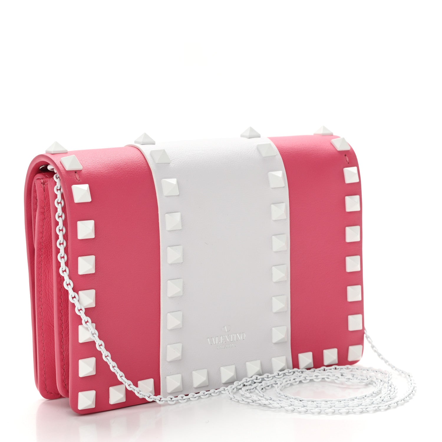 Valentino Garavani Vitello Colorblock Free Rockstud Wallet on Chain Shadow Pink Optic White 3 of 11
